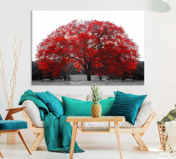 Red Leaves Autumn Tree Large Canvas Wall Art Print for Home Office Decor