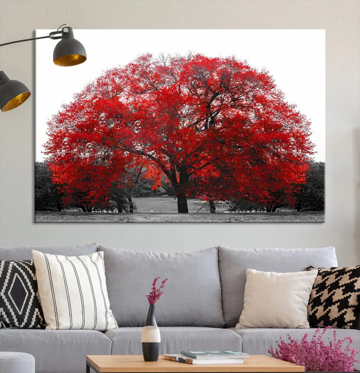 Red Leaves Autumn Tree Large Canvas Wall Art Print for Home Office Decor