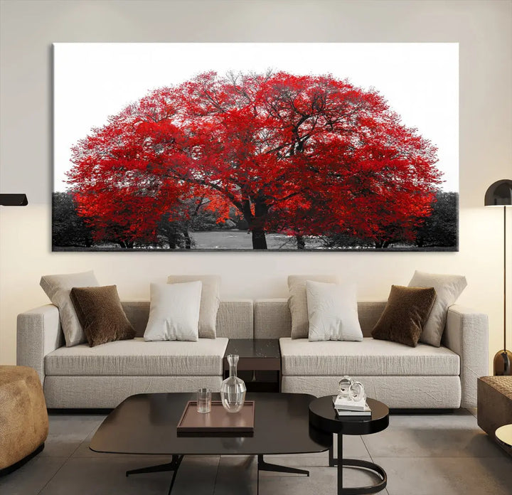 Red Leaves Autumn Tree Large Canvas Wall Art Print for Home Office Decor