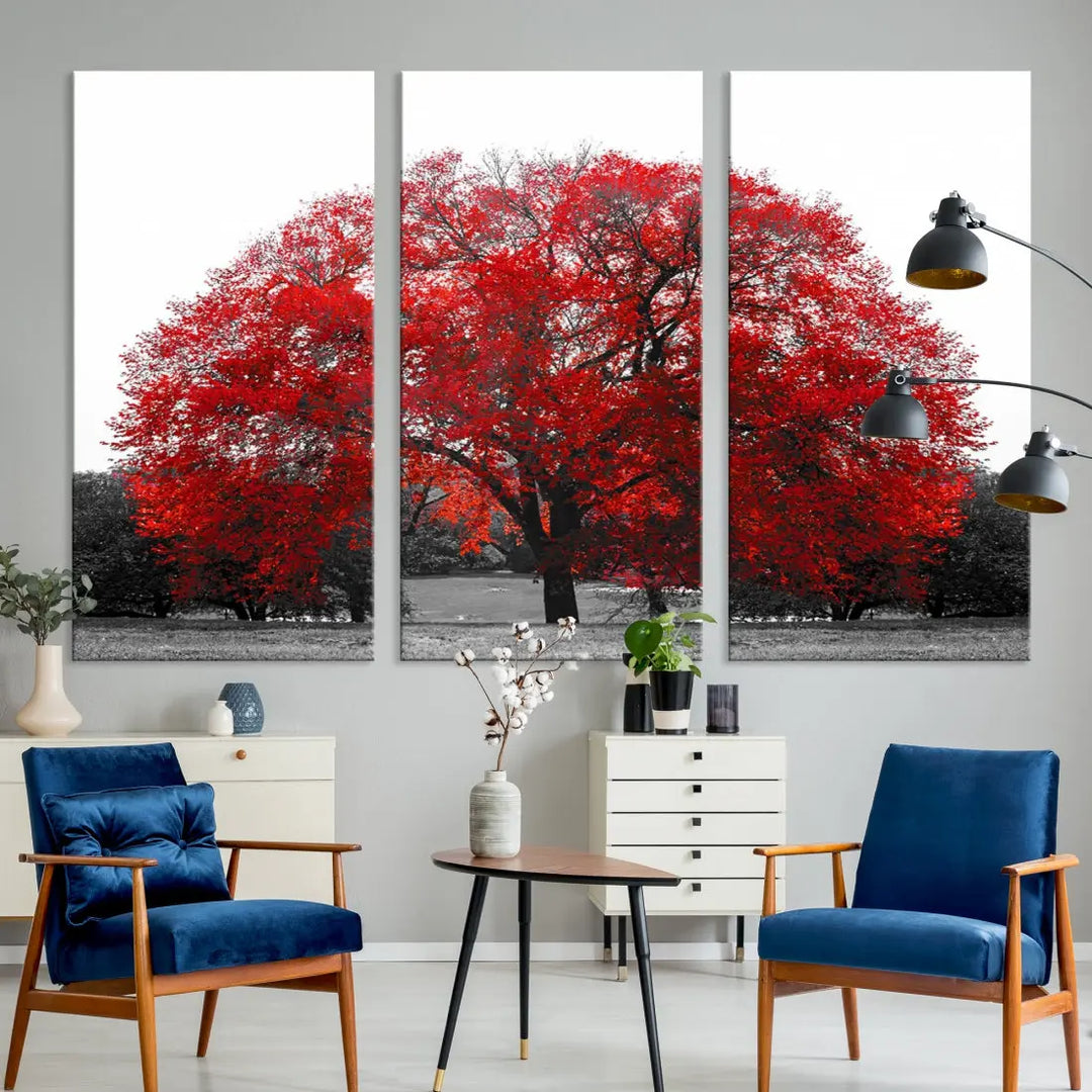 Red Leaves Autumn Tree Large Canvas Wall Art Print for Home Office Decor