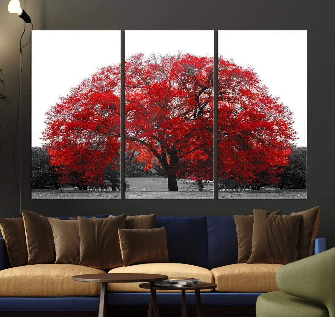 Red Leaves Autumn Tree Large Canvas Wall Art Print for Home Office Decor