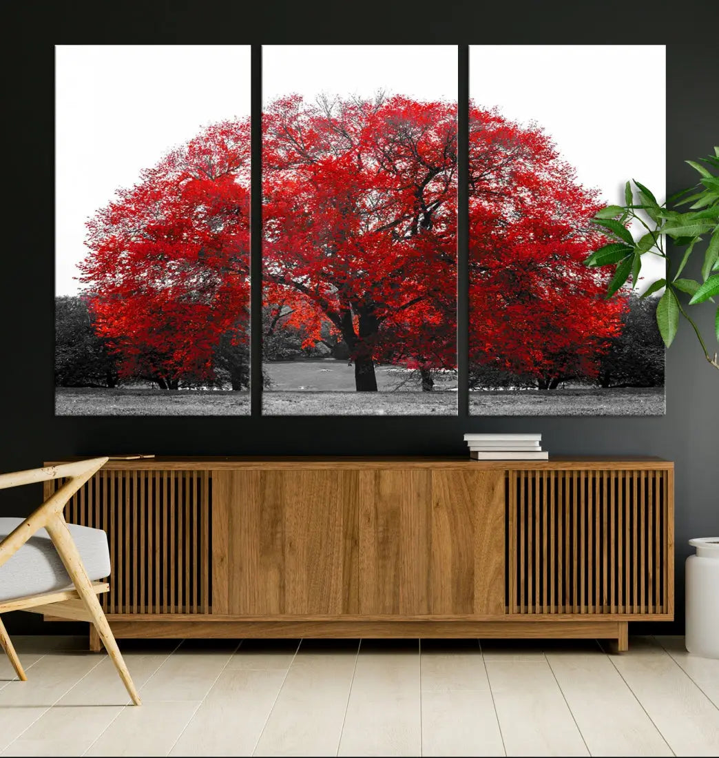 Red Leaves Autumn Tree Large Canvas Wall Art Print for Home Office Decor