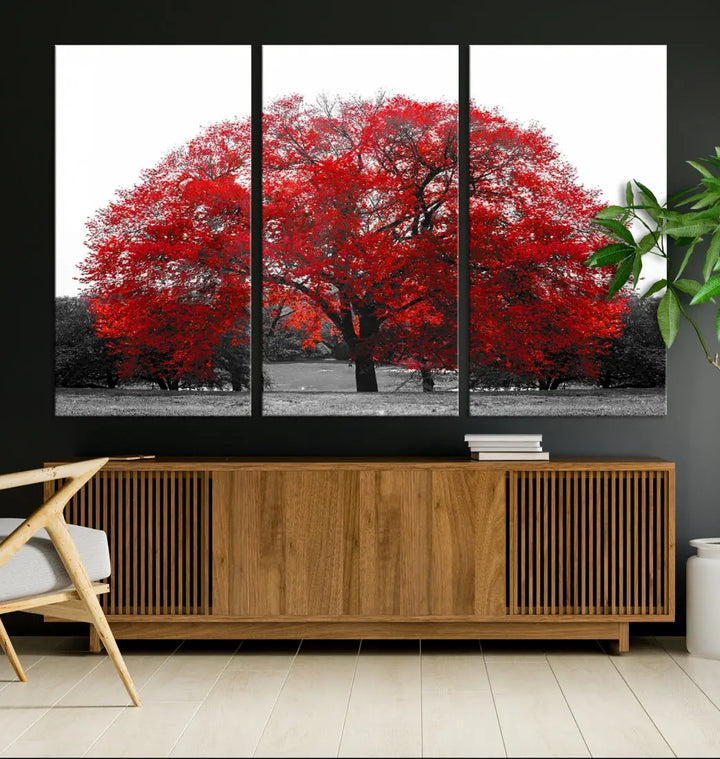 Red Leaves Autumn Tree Large Canvas Wall Art Print for Home Office Decor