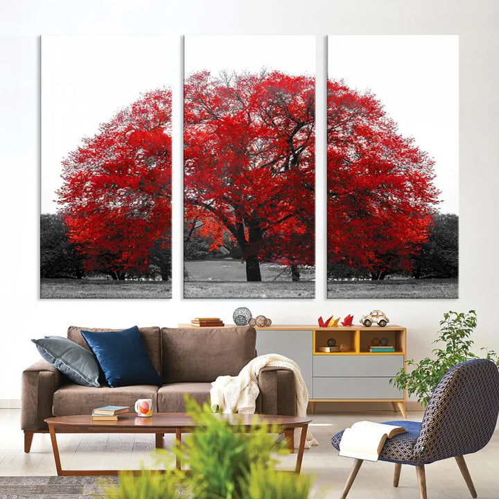 Red Leaves Autumn Tree Large Canvas Wall Art Print for Home Office Decor