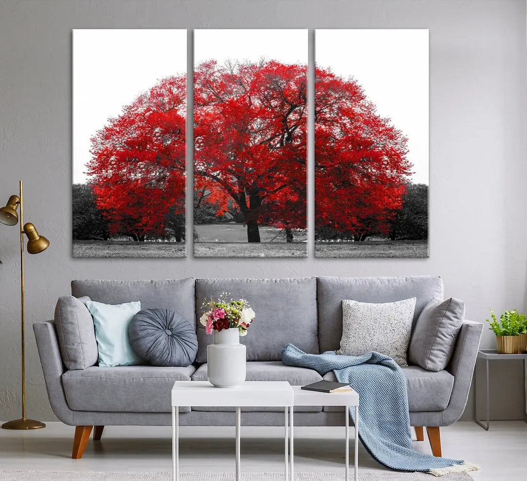 Red Leaves Autumn Tree Large Canvas Wall Art Print for Home Office Decor