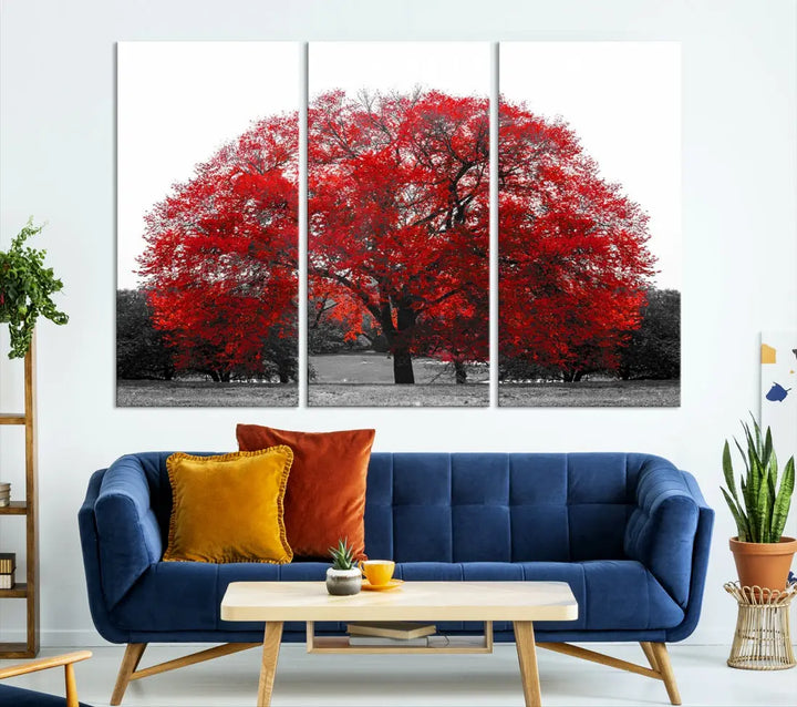 Red Leaves Autumn Tree Large Canvas Wall Art Print for Home Office Decor