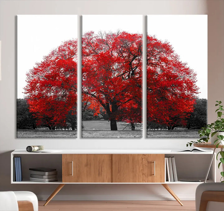 Red Leaves Autumn Tree Large Canvas Wall Art Print for Home Office Decor