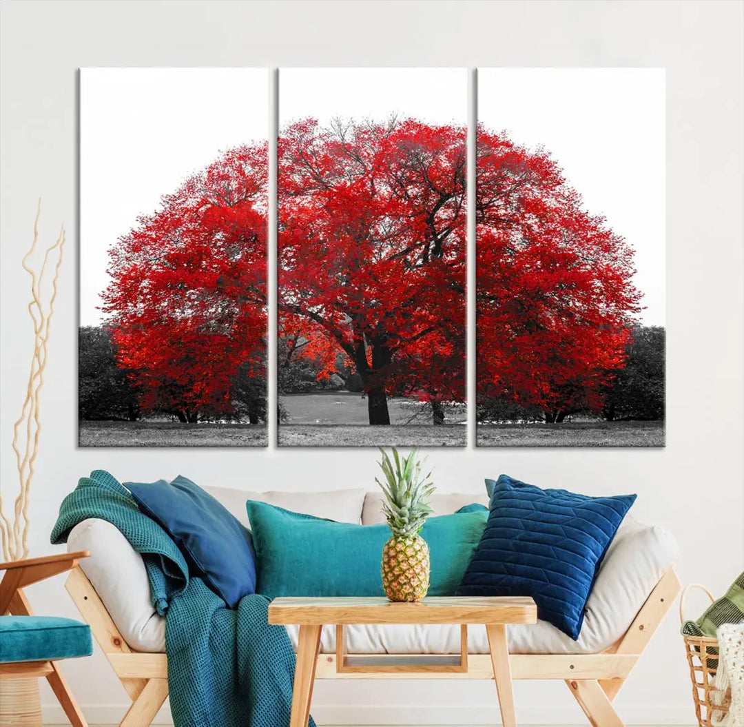 Red Leaves Autumn Tree Large Canvas Wall Art Print for Home Office Decor