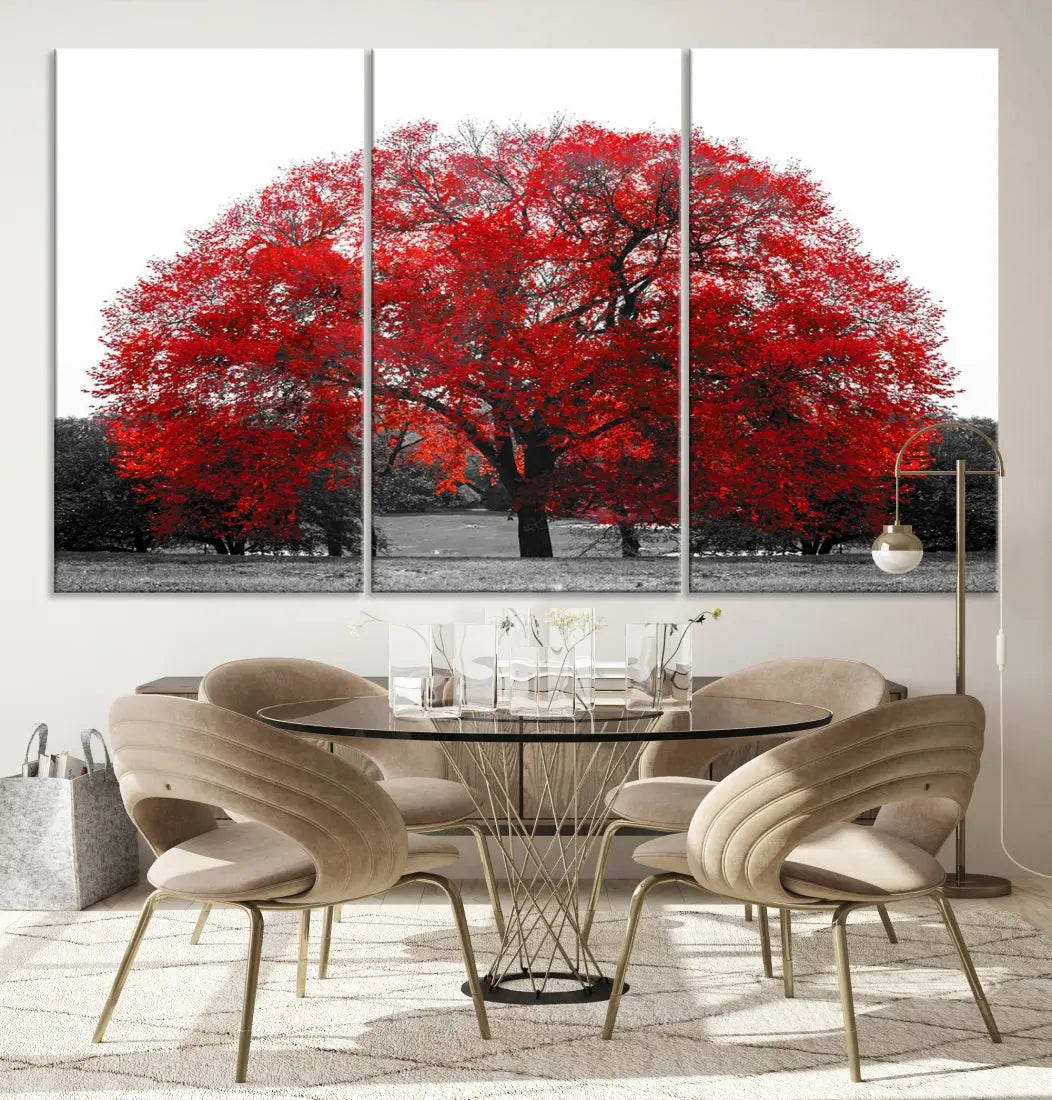 Red Leaves Autumn Tree Large Canvas Wall Art Print for Home Office Decor