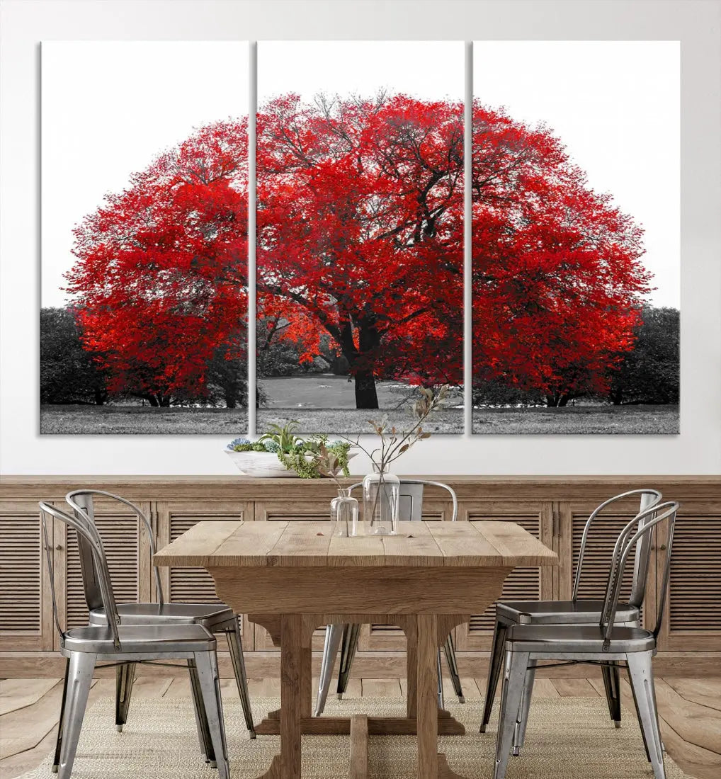 Red Leaves Autumn Tree Large Canvas Wall Art Print for Home Office Decor