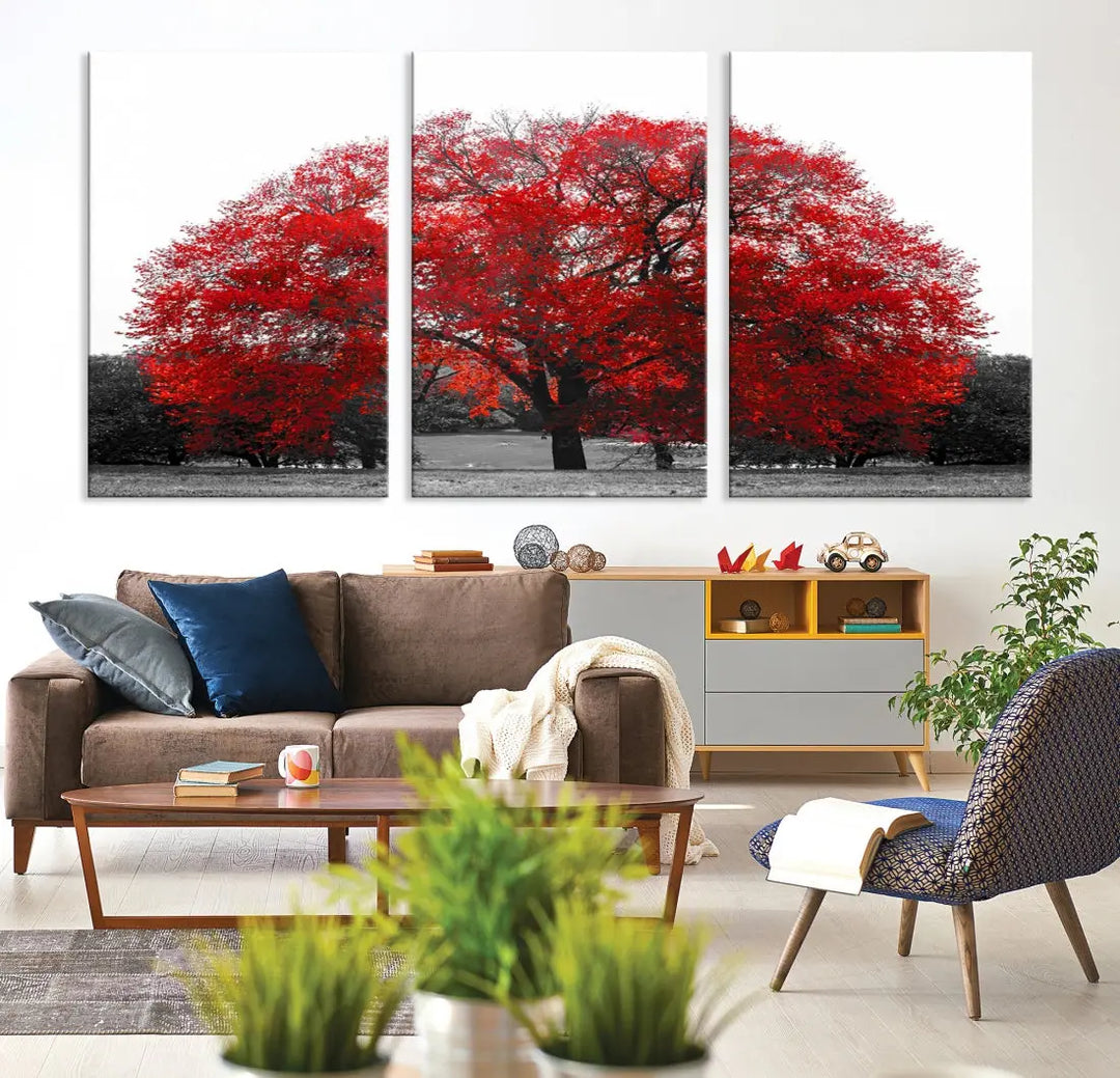 Red Leaves Autumn Tree Large Canvas Wall Art Print for Home Office Decor