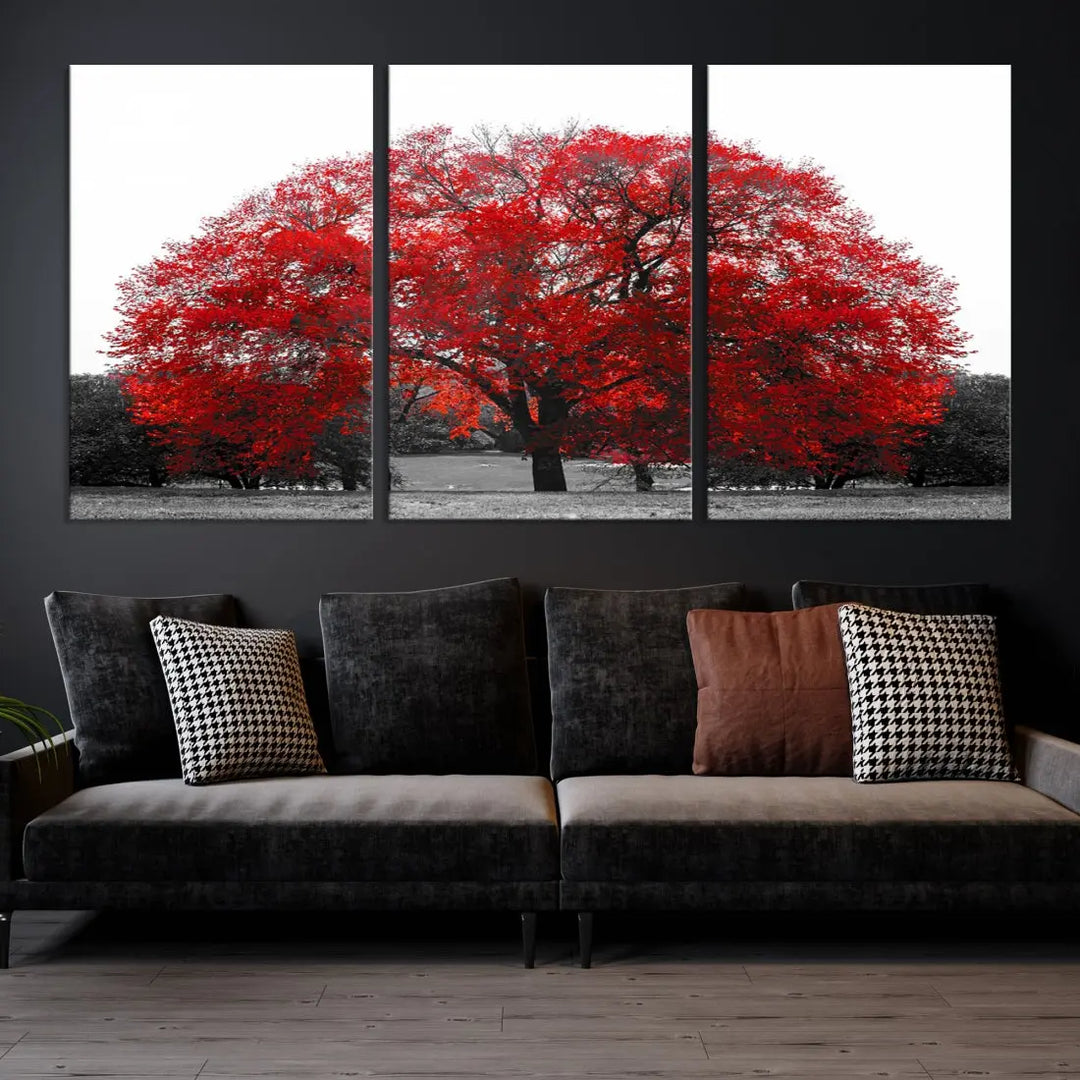 Red Leaves Autumn Tree Large Canvas Wall Art Print for Home Office Decor