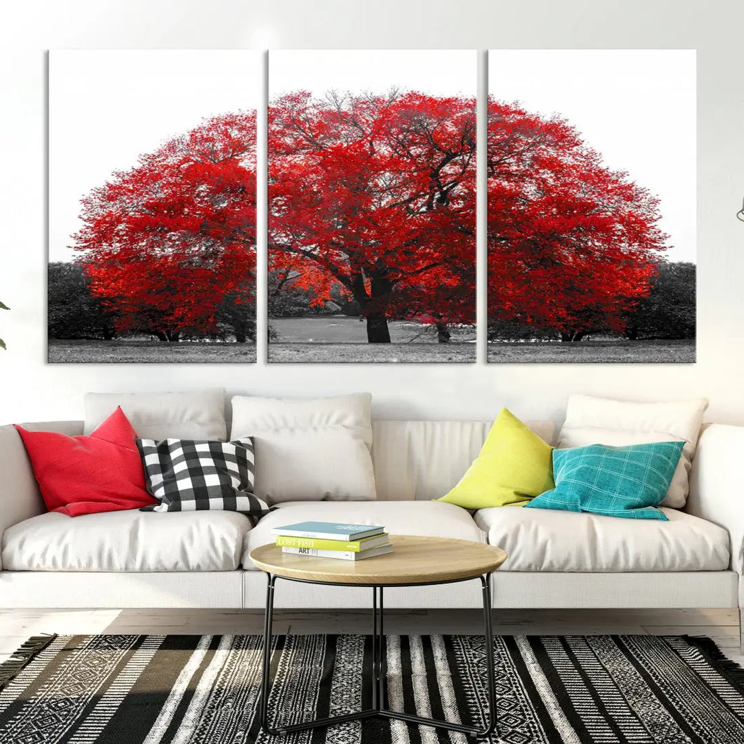 Red Leaves Autumn Tree Large Canvas Wall Art Print for Home Office Decor