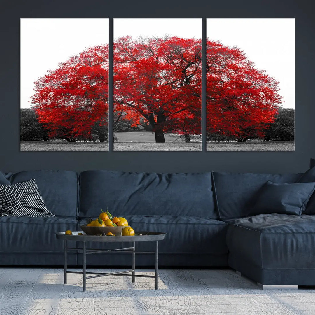 Red Leaves Autumn Tree Large Canvas Wall Art Print for Home Office Decor