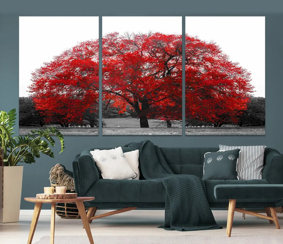 Red Leaves Autumn Tree Large Canvas Wall Art Print for Home Office Decor