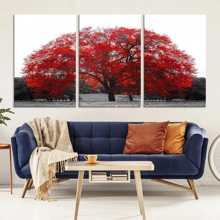 Red Leaves Autumn Tree Large Canvas Wall Art Print for Home Office Decor