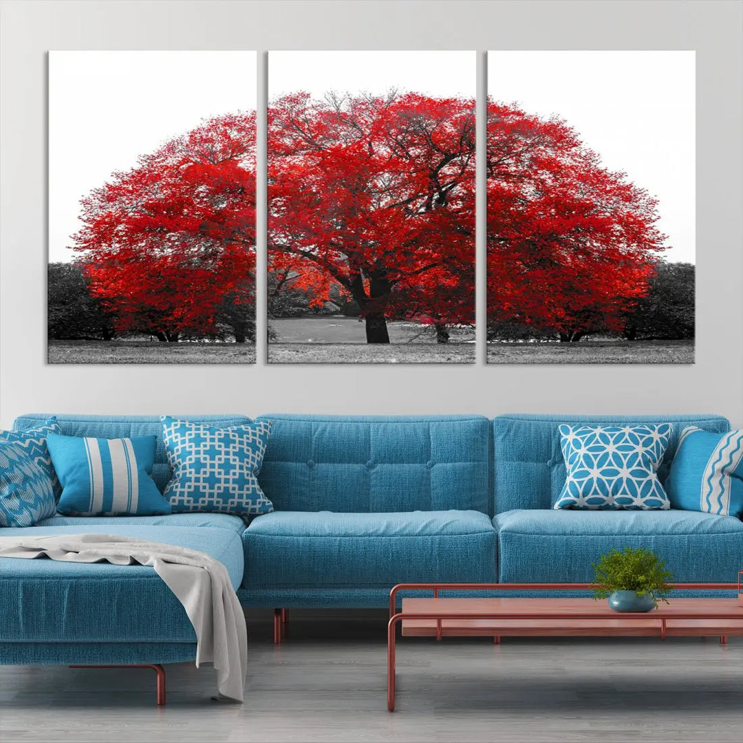 Red Leaves Autumn Tree Large Canvas Wall Art Print for Home Office Decor