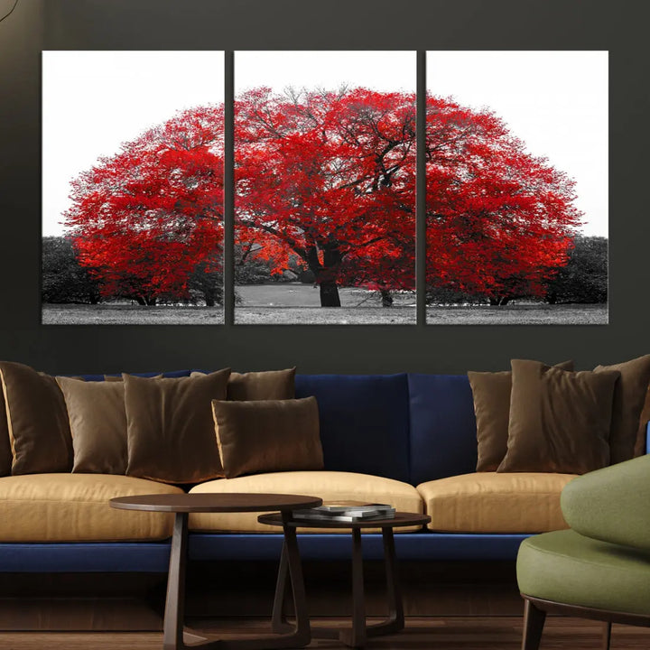 Red Leaves Autumn Tree Large Canvas Wall Art Print for Home Office Decor