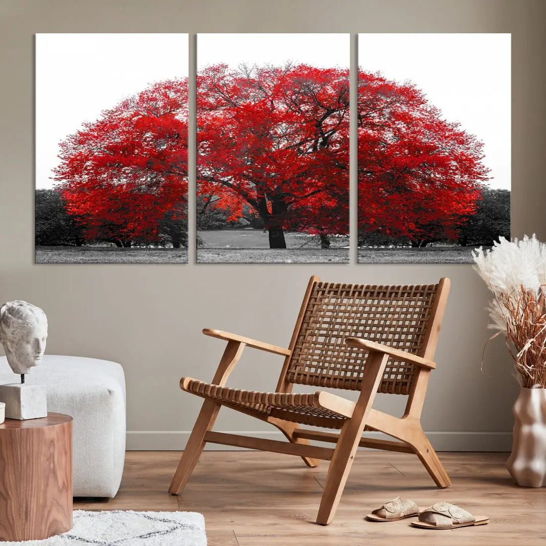 Red Leaves Autumn Tree Large Canvas Wall Art Print for Home Office Decor