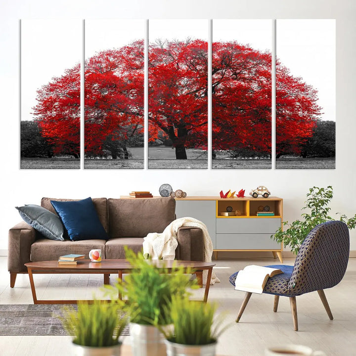 Red Leaves Autumn Tree Large Canvas Wall Art Print for Home Office Decor