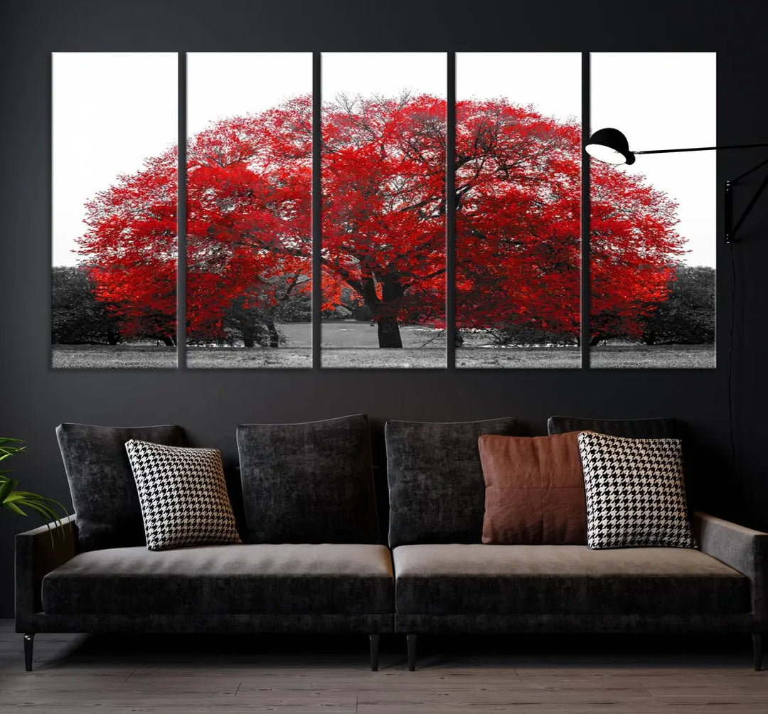 Red Leaves Autumn Tree Large Canvas Wall Art Print for Home Office Decor