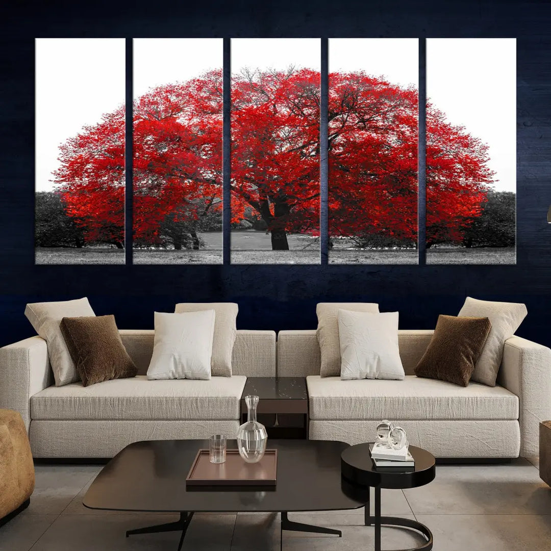 Red Leaves Autumn Tree Large Canvas Wall Art Print for Home Office Decor