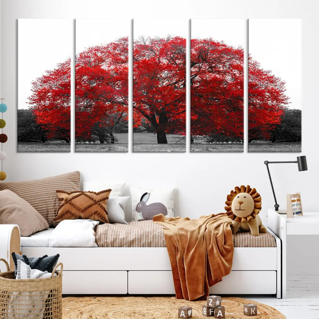 Red Leaves Autumn Tree Large Canvas Wall Art Print for Home Office Decor