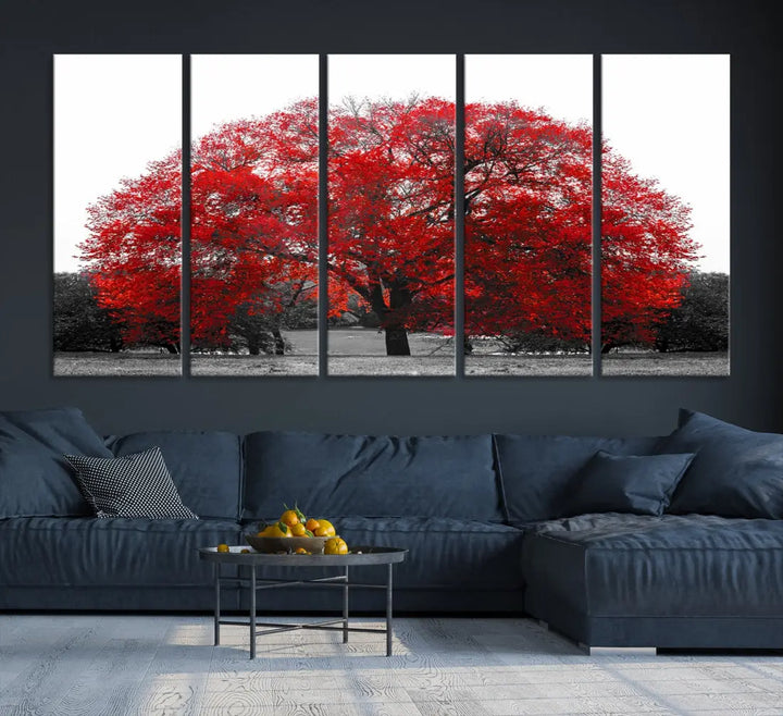 Red Leaves Autumn Tree Large Canvas Wall Art Print for Home Office Decor