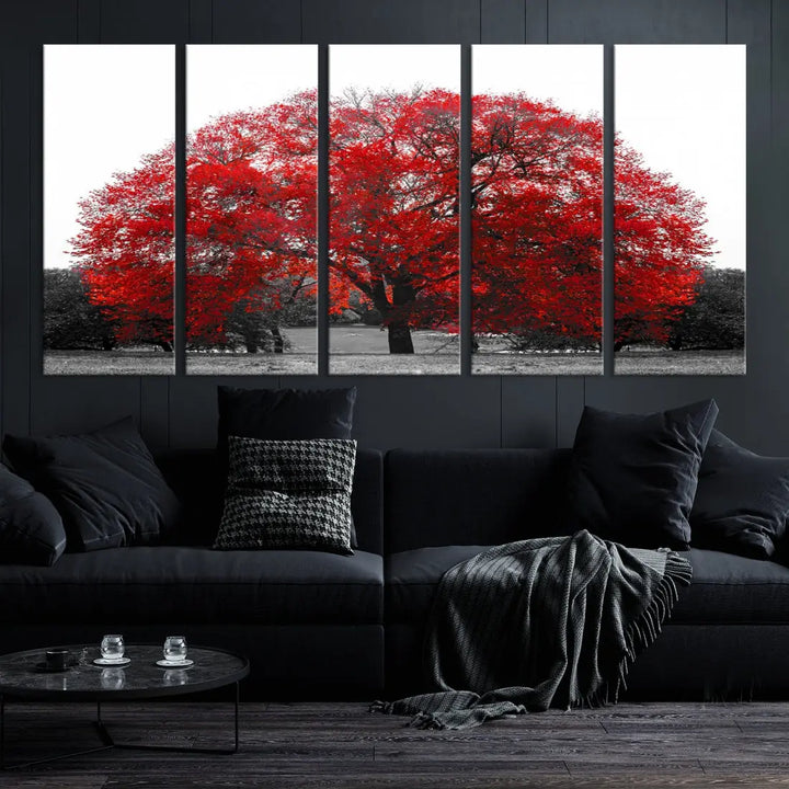 Red Leaves Autumn Tree Large Canvas Wall Art Print for Home Office Decor