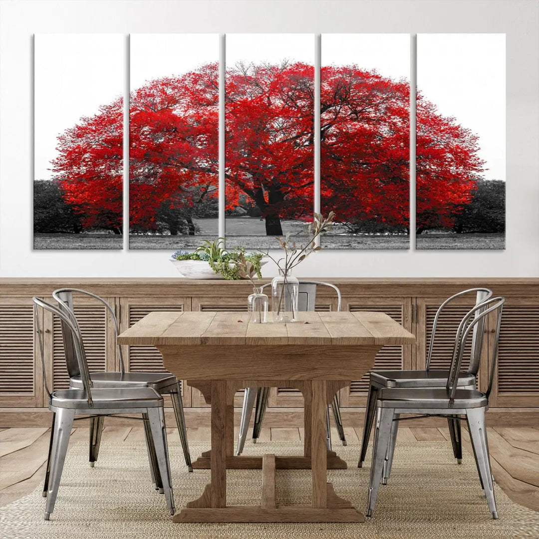 Red Leaves Autumn Tree Large Canvas Wall Art Print for Home Office Decor