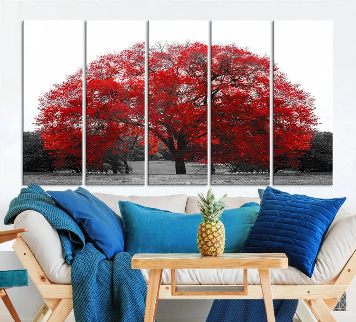 Red Leaves Autumn Tree Large Canvas Wall Art Print for Home Office Decor