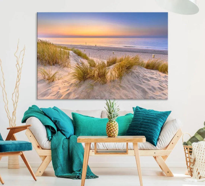 Relaxing Beach Sunset Wall Art Canvas Print Coastal Ocean Printing