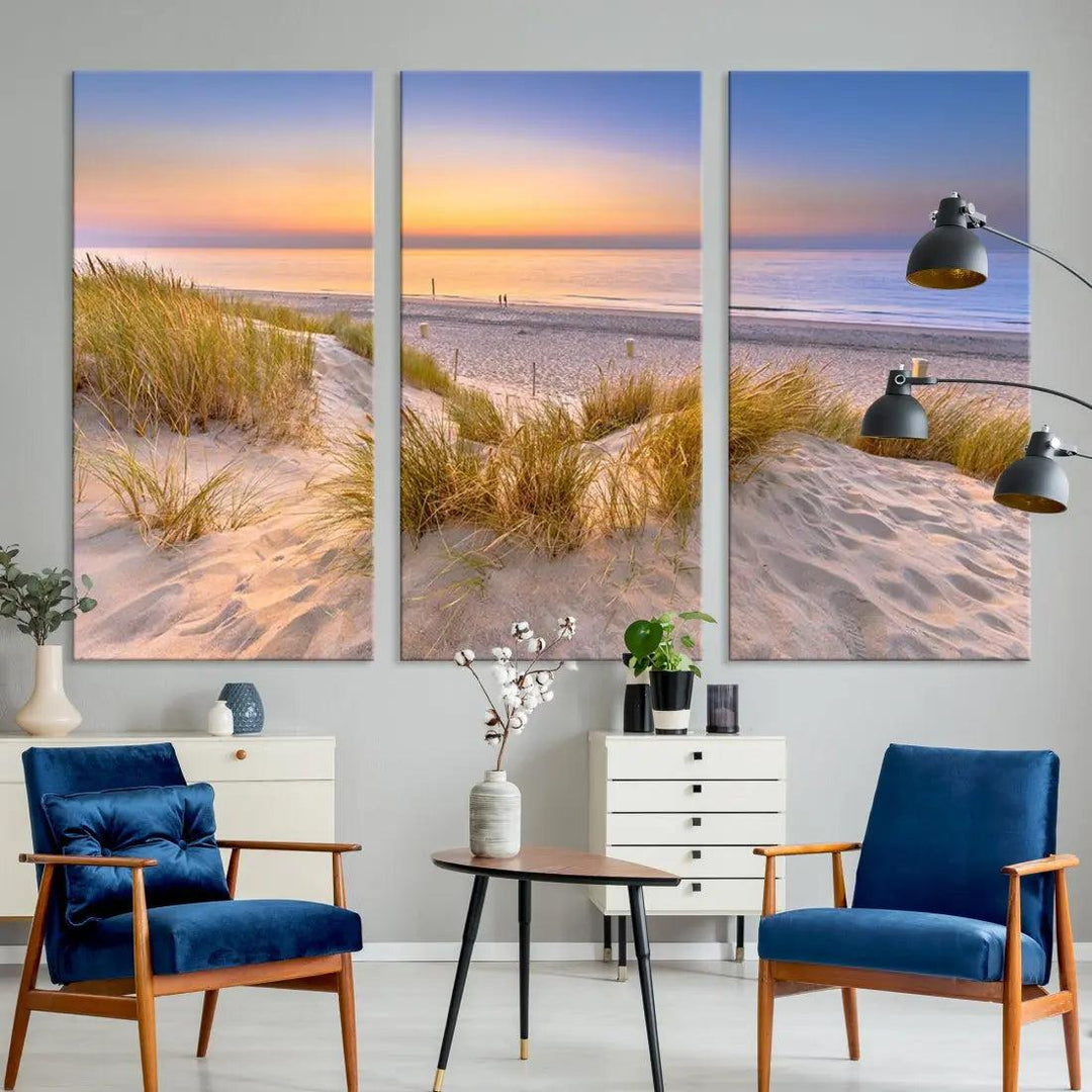 Relaxing Beach Sunset Wall Art Canvas Print Coastal Ocean Printing