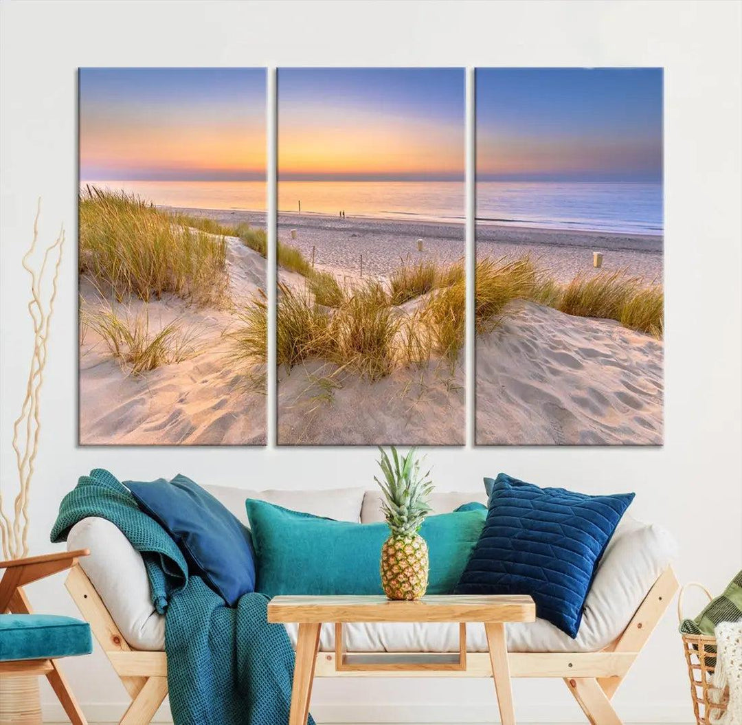 Relaxing Beach Sunset Wall Art Canvas Print Coastal Ocean Printing