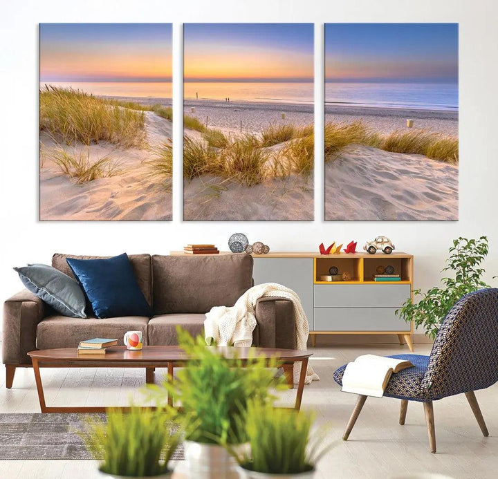 Relaxing Beach Sunset Wall Art Canvas Print Coastal Ocean Printing