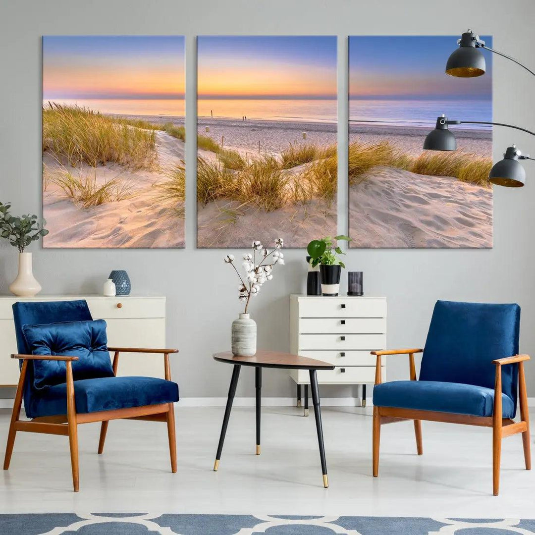 Relaxing Beach Sunset Wall Art Canvas Print Coastal Ocean Printing