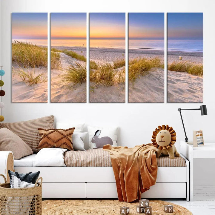 Relaxing Beach Sunset Wall Art Canvas Print Coastal Ocean Printing