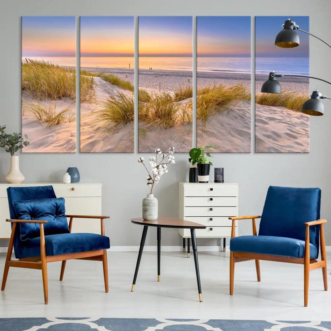 Relaxing Beach Sunset Wall Art Canvas Print Coastal Ocean Printing