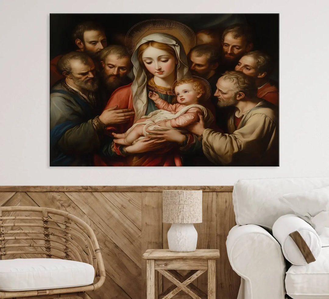 Religious Canvas Wall Art Print - Madonna and Child with Apostles Art Print - Classic Christian Artwork Print for Prayer or Church Decor