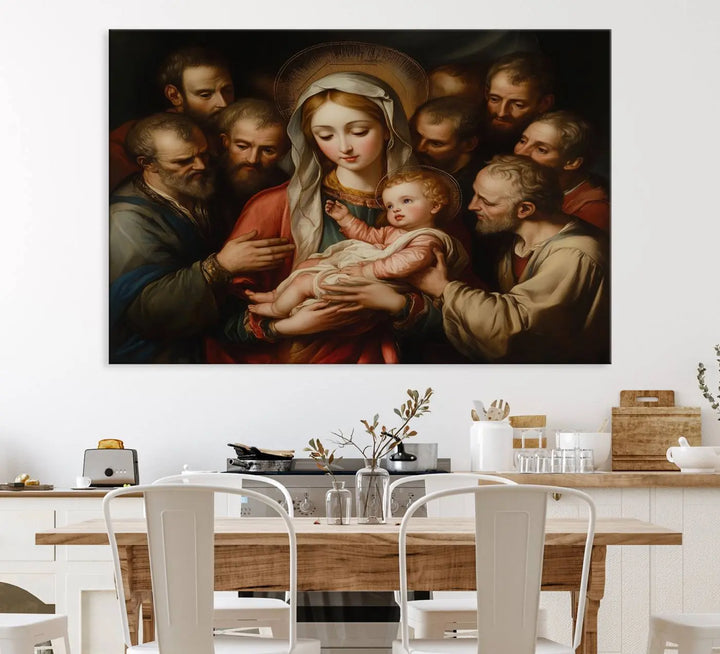 Religious Canvas Wall Art Print - Madonna and Child with Apostles Art Print - Classic Christian Artwork Print for Prayer or Church Decor