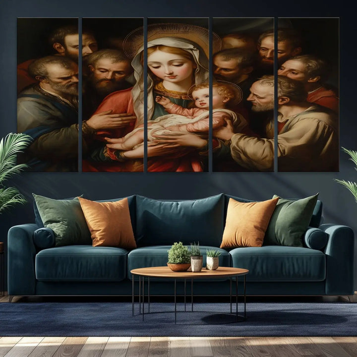 Religious Canvas Wall Art Print - Madonna and Child with Apostles Art Print - Classic Christian Artwork Print for Prayer or Church Decor