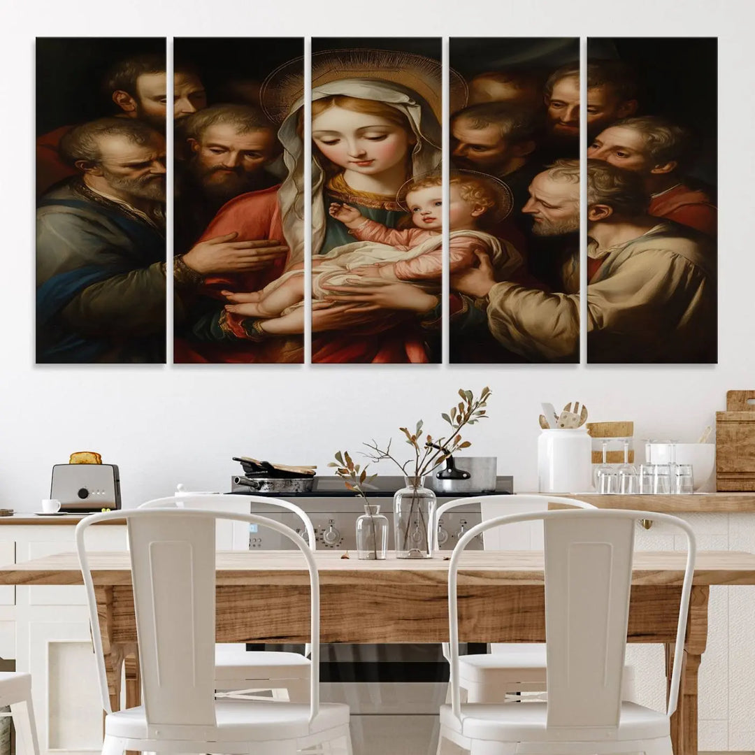 Religious Canvas Wall Art Print - Madonna and Child with Apostles Art Print - Classic Christian Artwork Print for Prayer or Church Decor