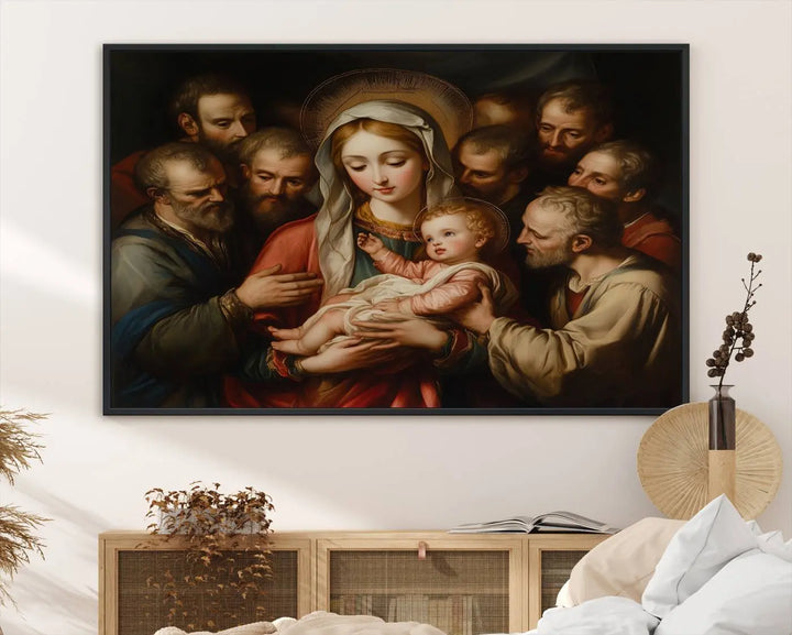 Religious Canvas Wall Art Print - Madonna and Child with Apostles Art Print - Classic Christian Artwork Print for Prayer or Church Decor