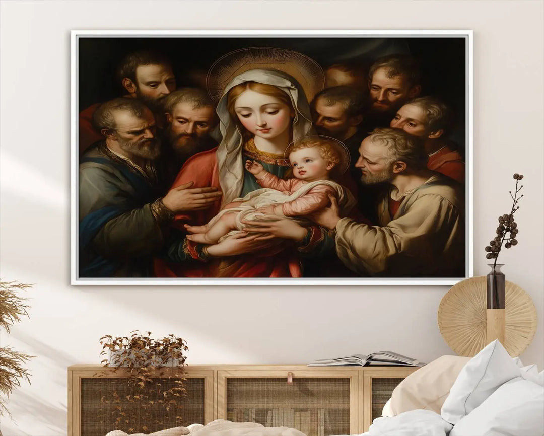 Religious Canvas Wall Art Print - Madonna and Child with Apostles Art Print - Classic Christian Artwork Print for Prayer or Church Decor