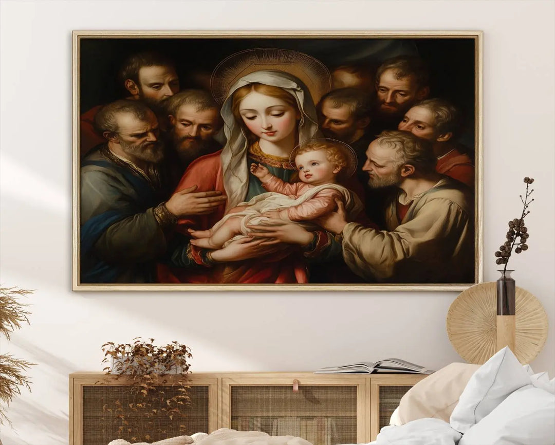 Religious Canvas Wall Art Print - Madonna and Child with Apostles Art Print - Classic Christian Artwork Print for Prayer or Church Decor