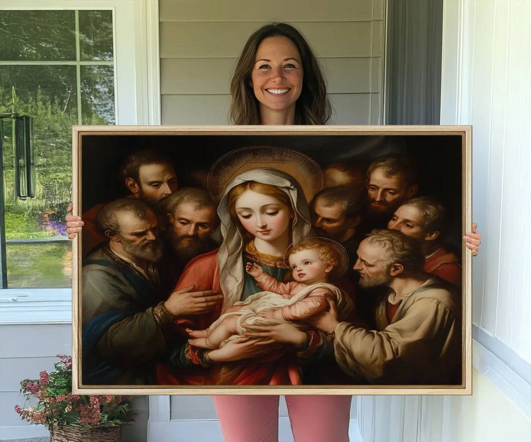 Religious Canvas Wall Art Print - Madonna and Child with Apostles Art Print - Classic Christian Artwork Print for Prayer or Church Decor