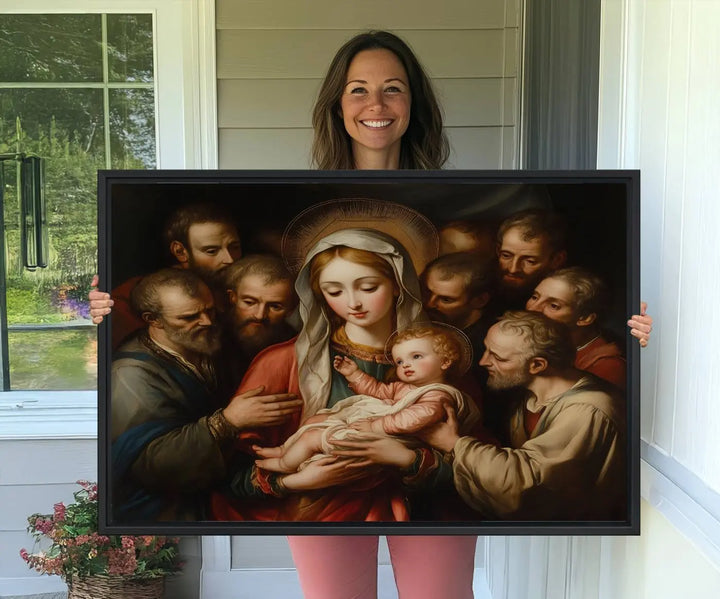 Religious Canvas Wall Art Print - Madonna and Child with Apostles Art Print - Classic Christian Artwork Print for Prayer or Church Decor