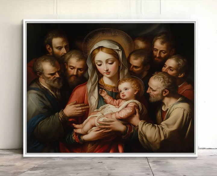 Religious Canvas Wall Art Print - Madonna and Child with Apostles Art Print - Classic Christian Artwork Print for Prayer or Church Decor