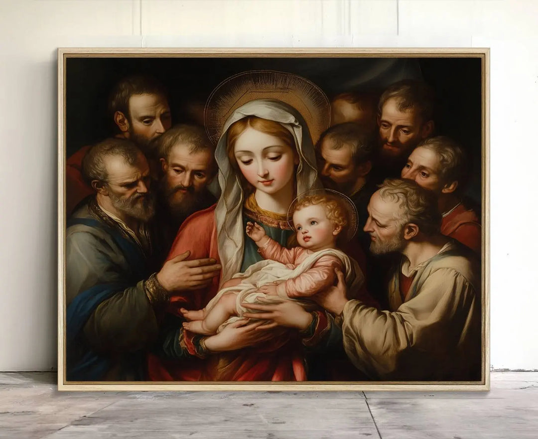 Religious Canvas Wall Art Print - Madonna and Child with Apostles Art Print - Classic Christian Artwork Print for Prayer or Church Decor