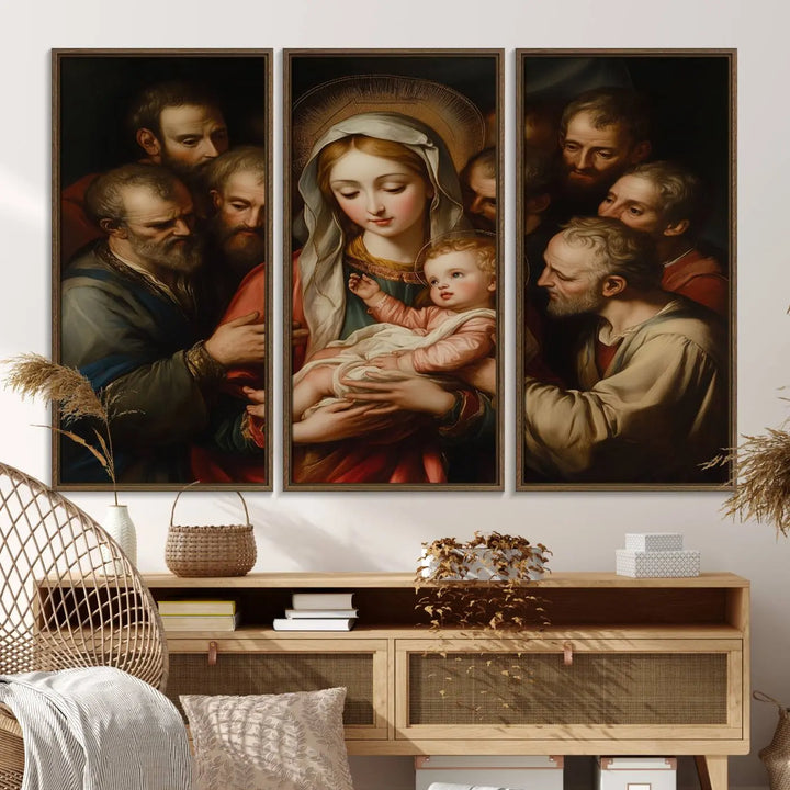 Religious Canvas Wall Art Print - Madonna and Child with Apostles Art Print - Classic Christian Artwork Print for Prayer or Church Decor